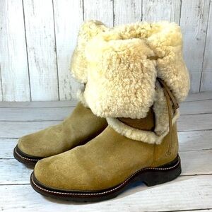 L.L.Bean Women's Khaki With Neutral Fur Leather Boots